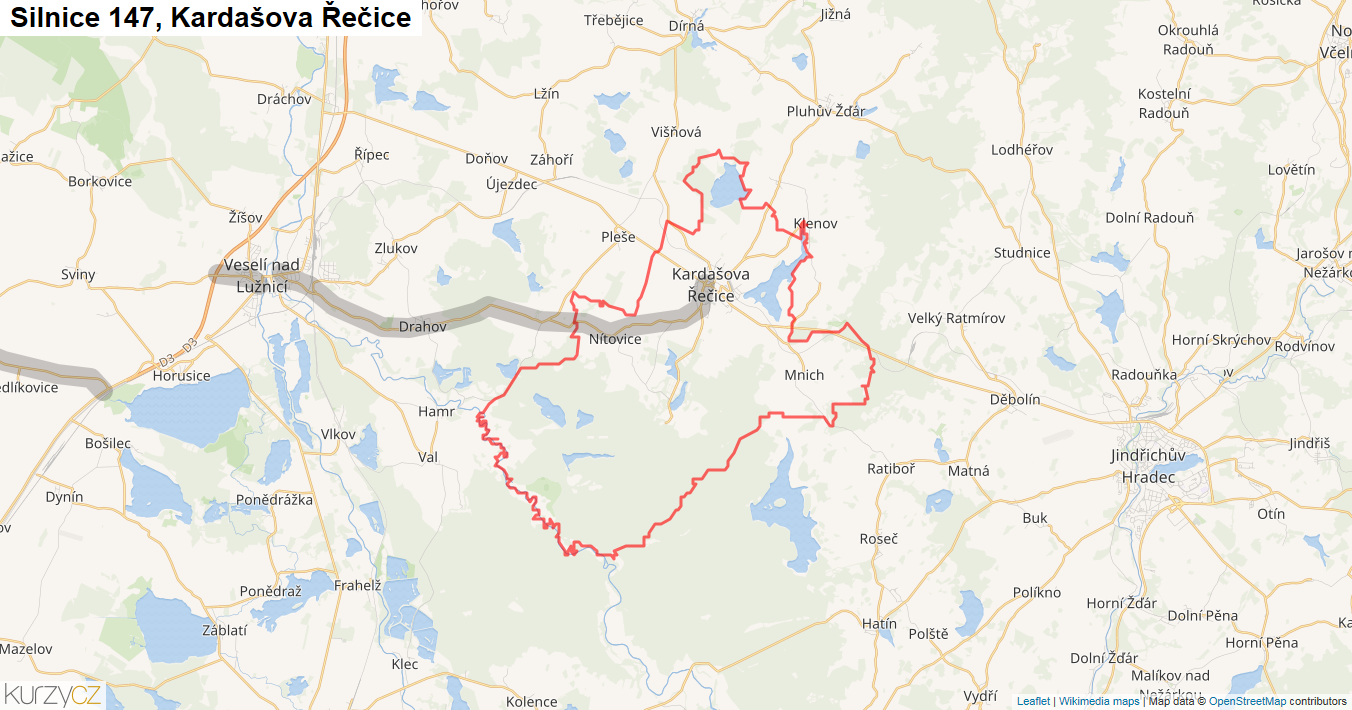 Kardašova Řečice, Silnice 147 - Mapa