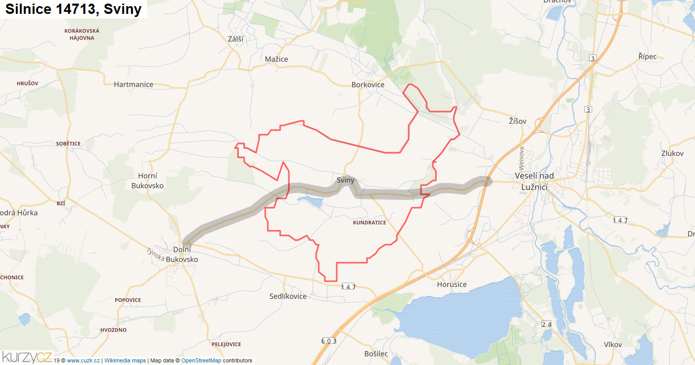 Sviny, Silnice 14713 - Mapa