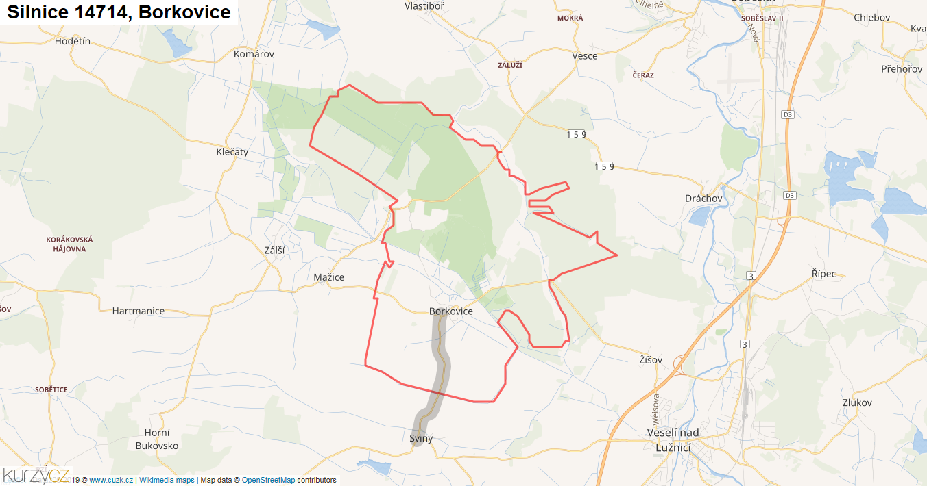 Borkovice, Silnice 14714 - Mapa