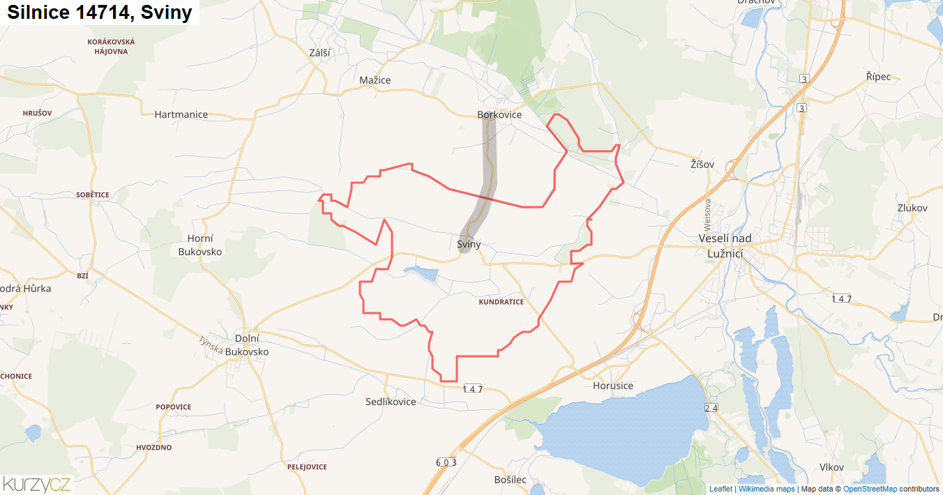 Sviny, Silnice 14714 - Mapa