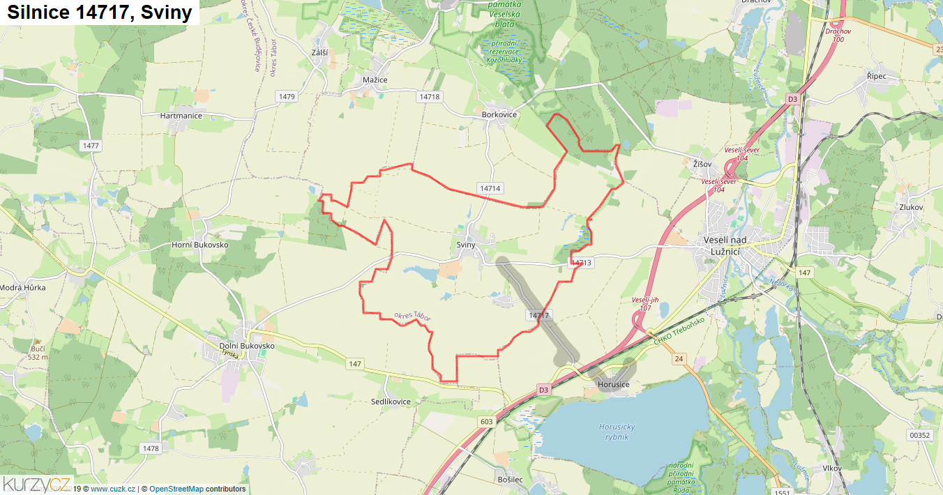Sviny, Silnice 14717 - Mapa