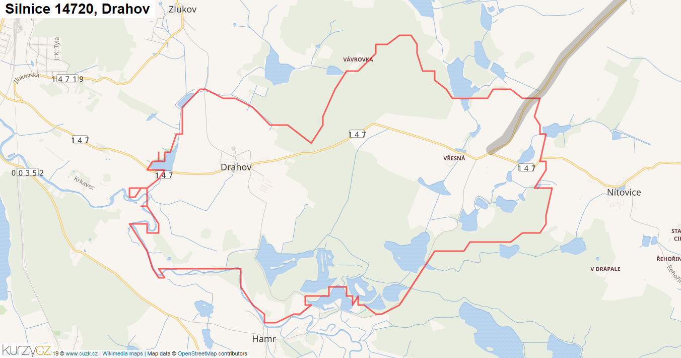 Drahov, Silnice 14720 - Mapa