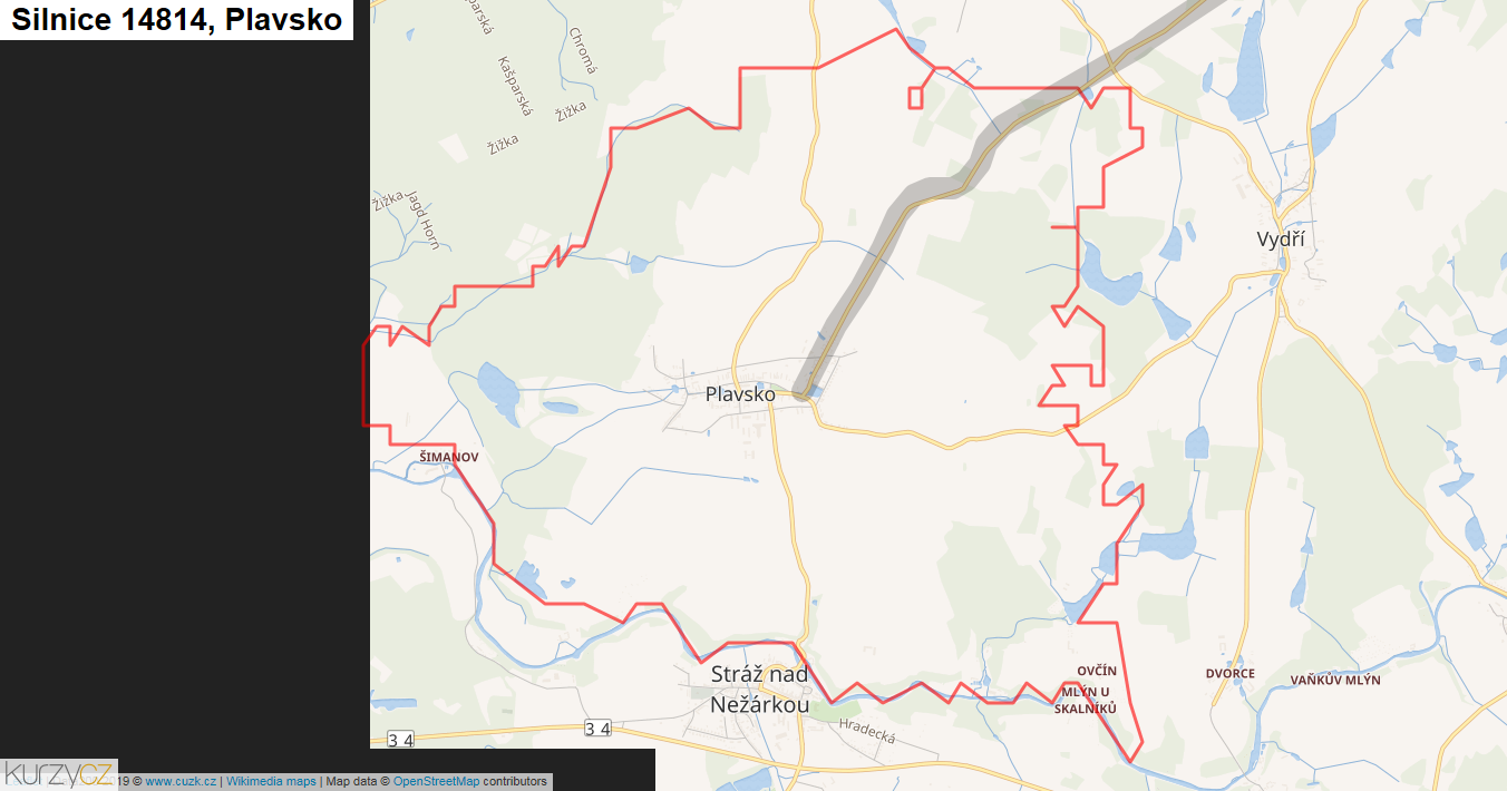 Plavsko, Silnice 14814 - Mapa