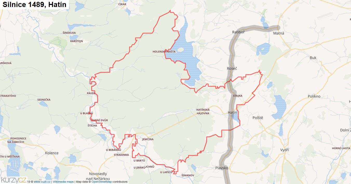 Hatín, Silnice 1489 - Mapa