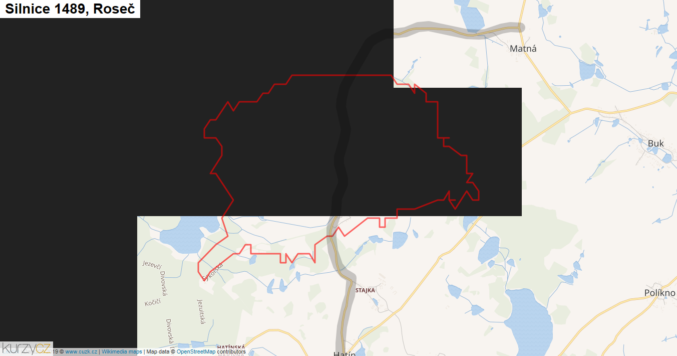 Roseč, Silnice 1489 - Mapa