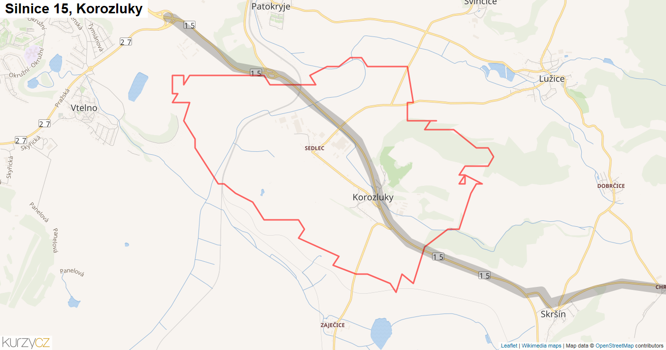 Korozluky, Silnice 15 - Mapa