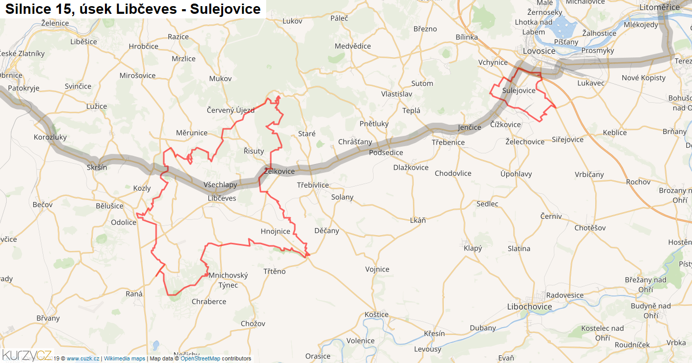 Úsek Libčeves - Sulejovice, Silnice 15 - Mapa