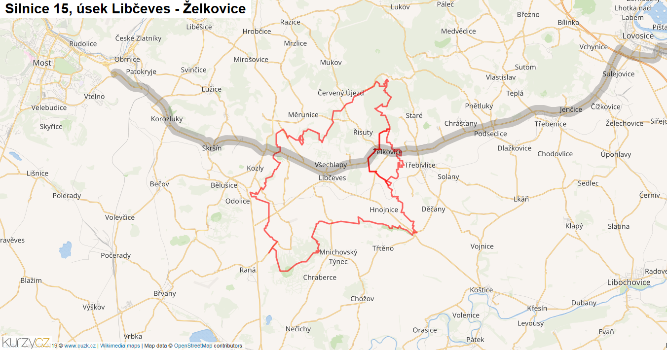 Úsek Libčeves - Želkovice, Silnice 15 - Mapa
