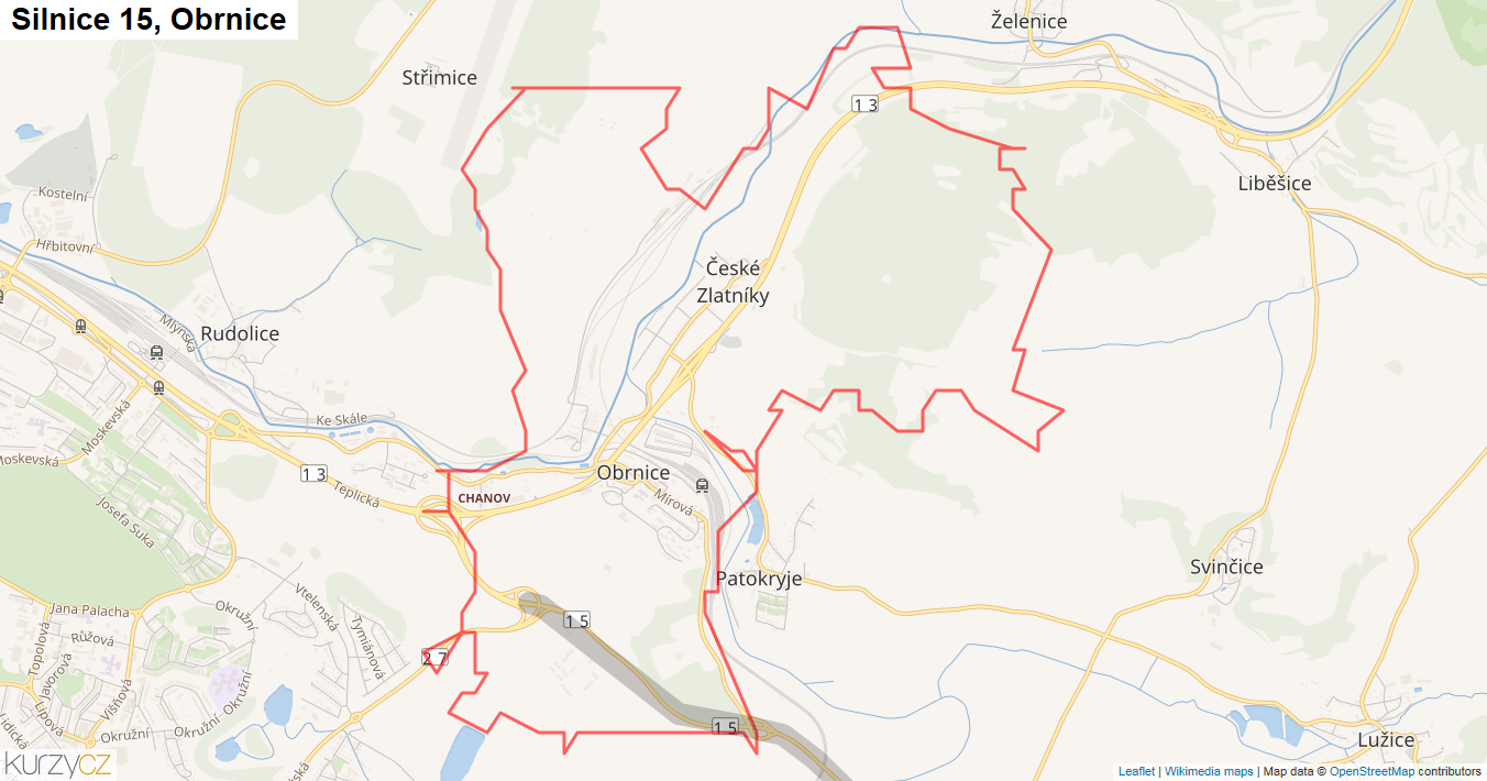 Obrnice, Silnice 15 - Mapa