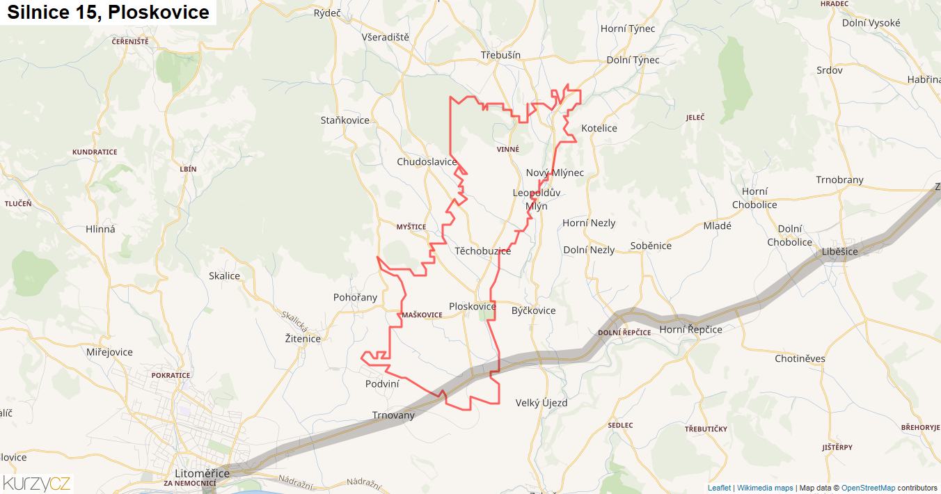 Ploskovice, Silnice 15 - Mapa
