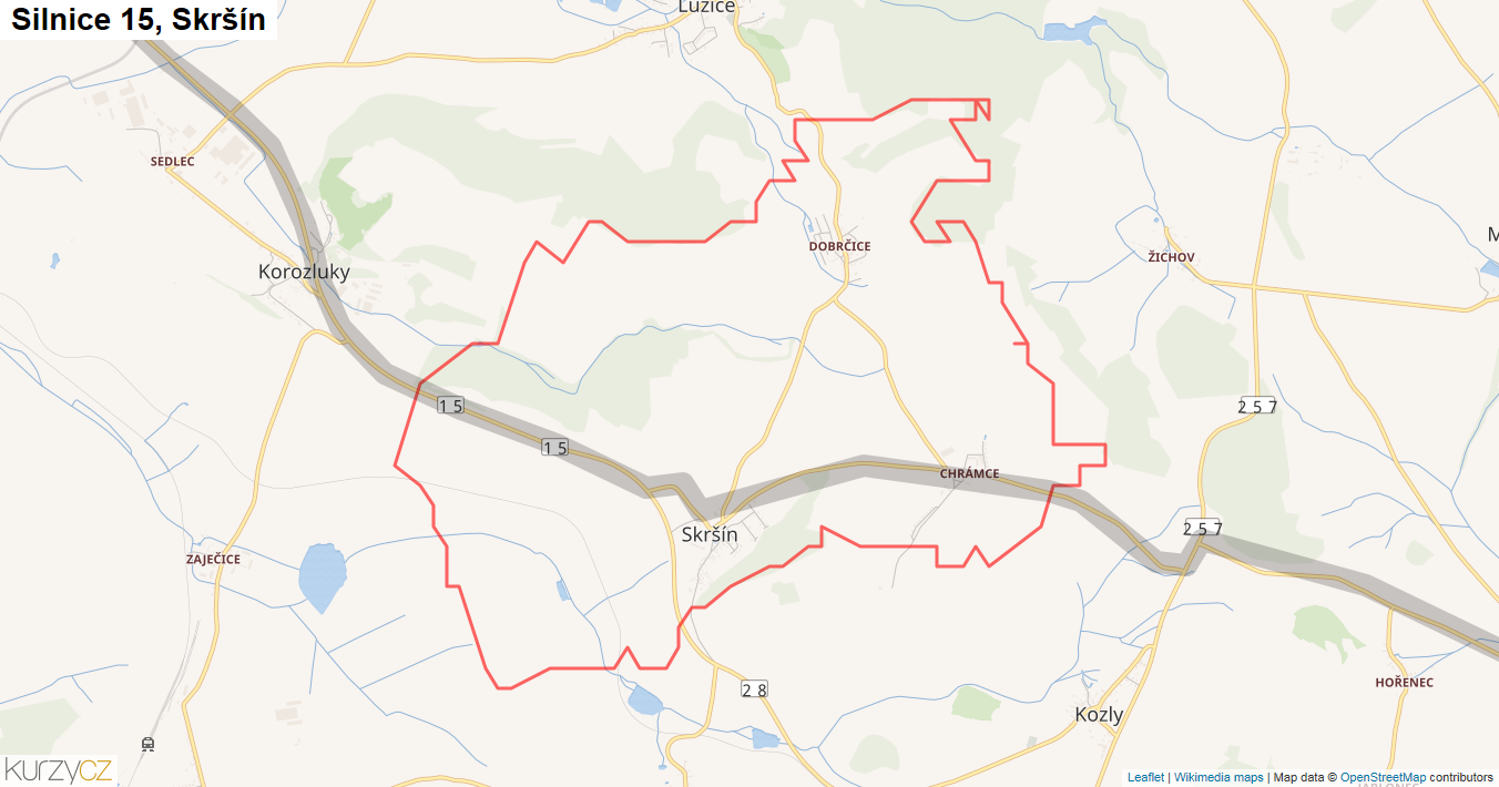 Skršín, Silnice 15 - Mapa