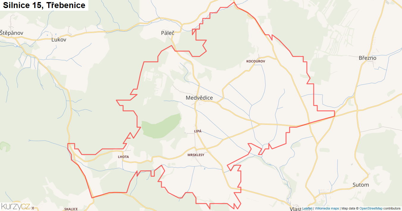 Třebenice, Silnice 15 - Mapa