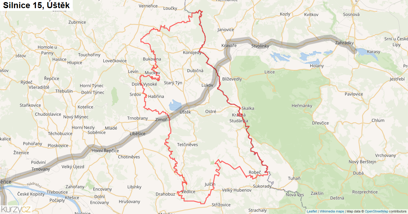 Úštěk, Silnice 15 - Mapa