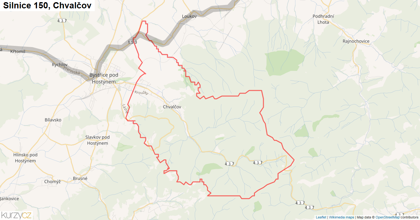 Chvalčov, Silnice 150 - Mapa