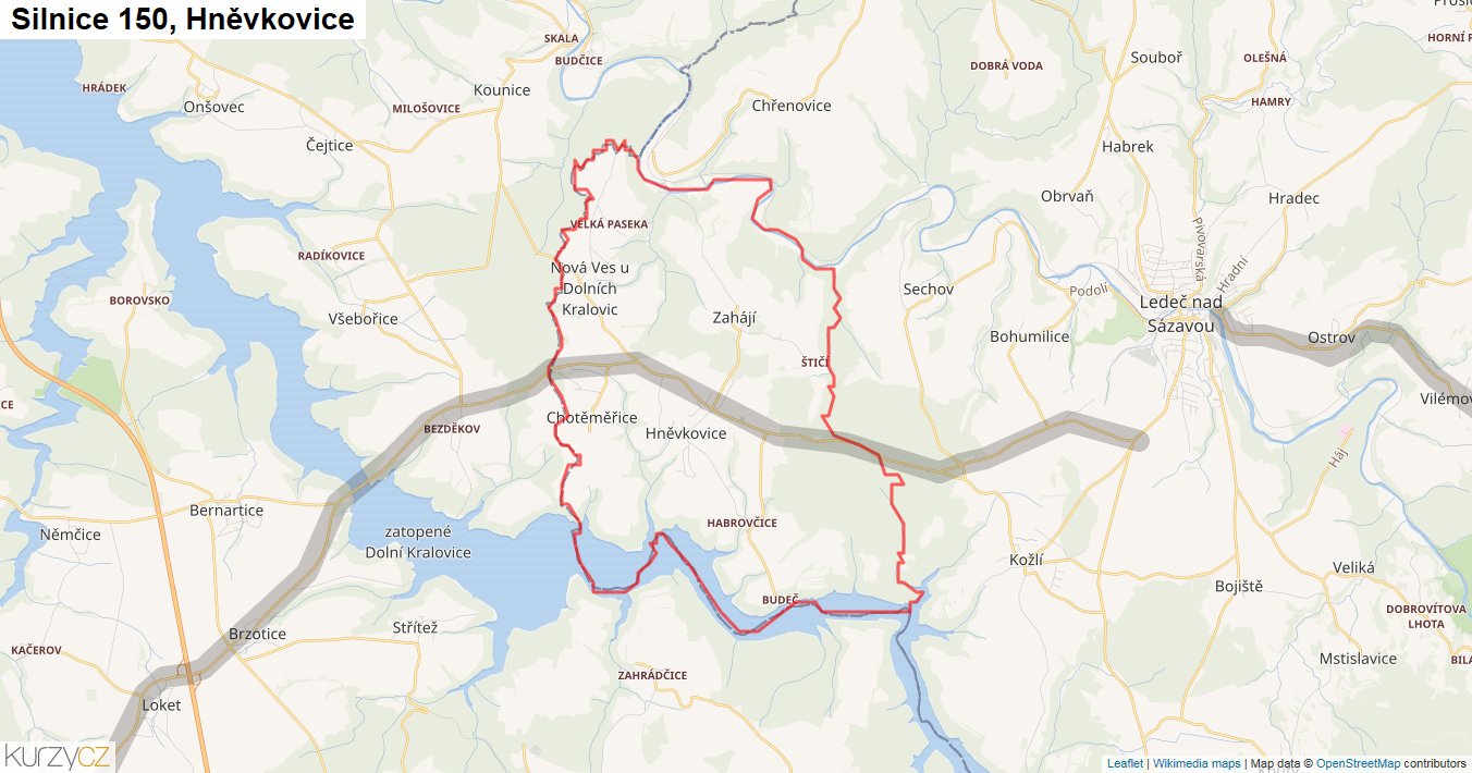 Hněvkovice, Silnice 150 - Mapa