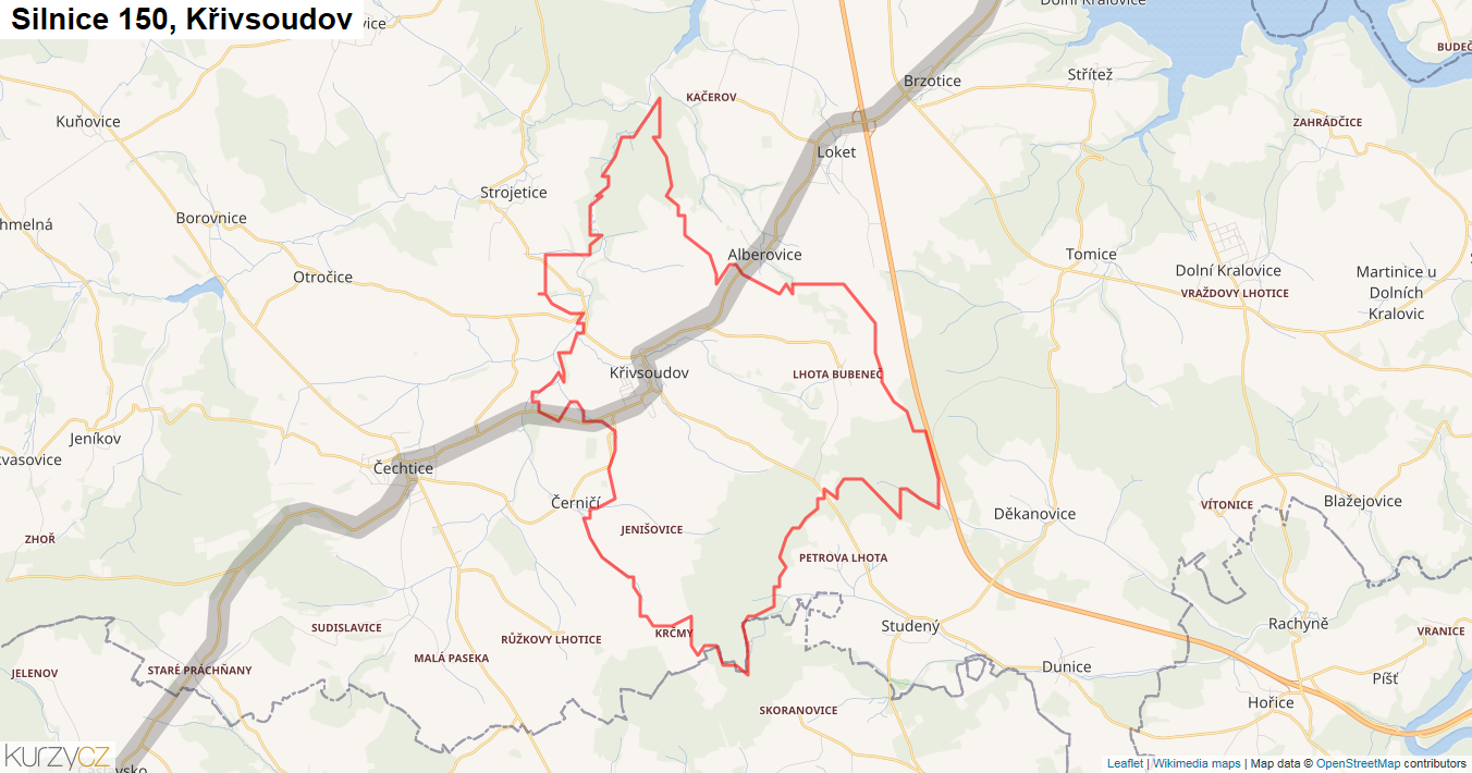 Křivsoudov, Silnice 150 - Mapa