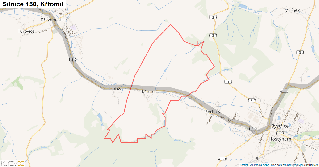 Křtomil, Silnice 150 - Mapa
