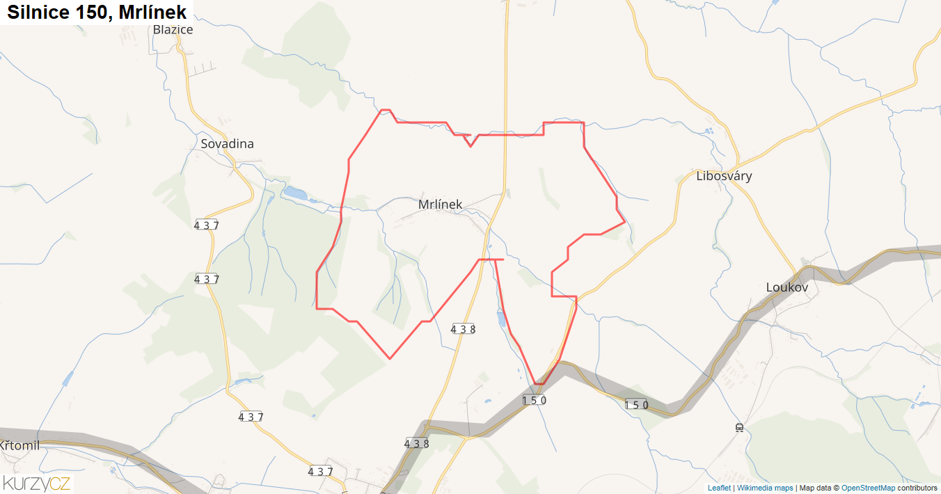 Mrlínek, Silnice 150 - Mapa