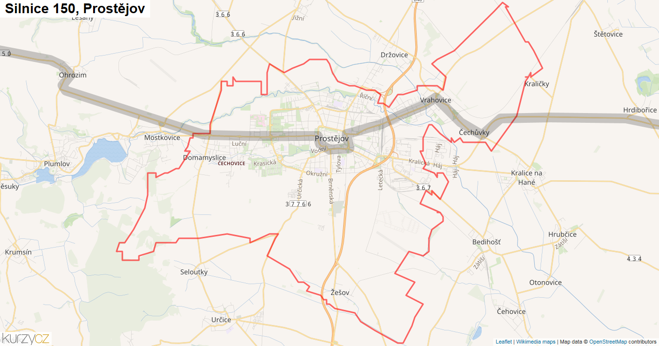 Prostějov, Silnice 150 - Mapa
