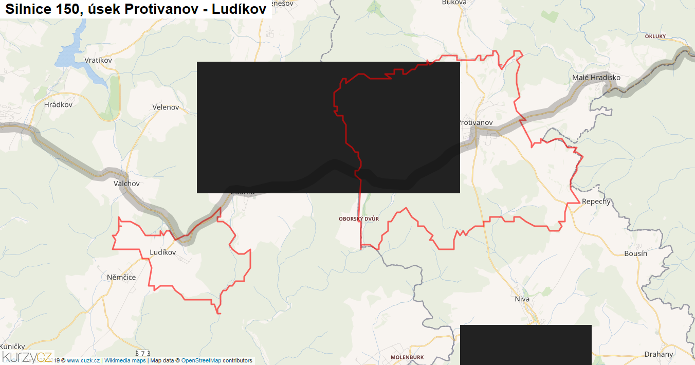Úsek Protivanov - Ludíkov, Silnice 150 - Mapa