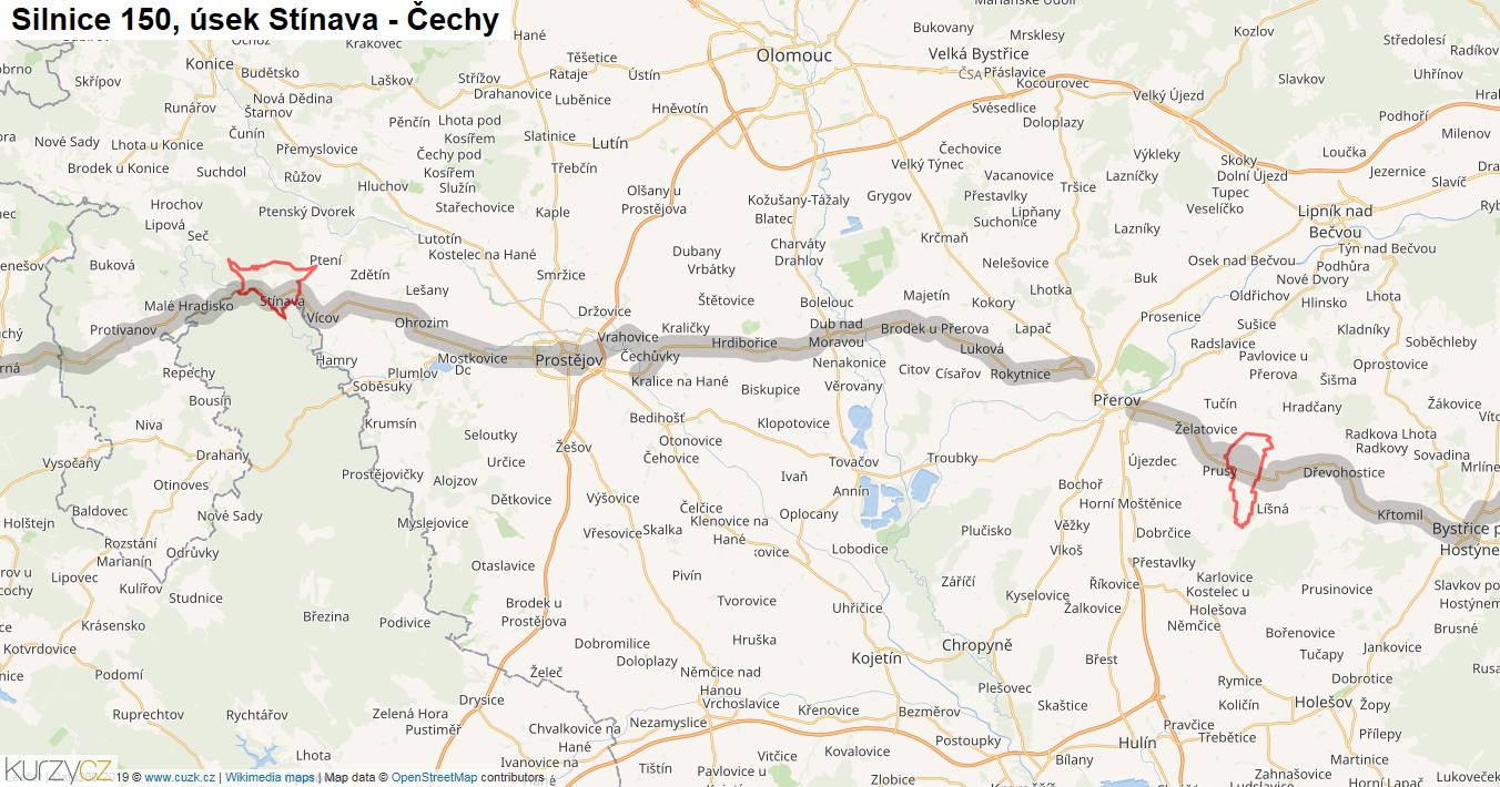 Úsek Stínava - Čechy, Silnice 150 - Mapa