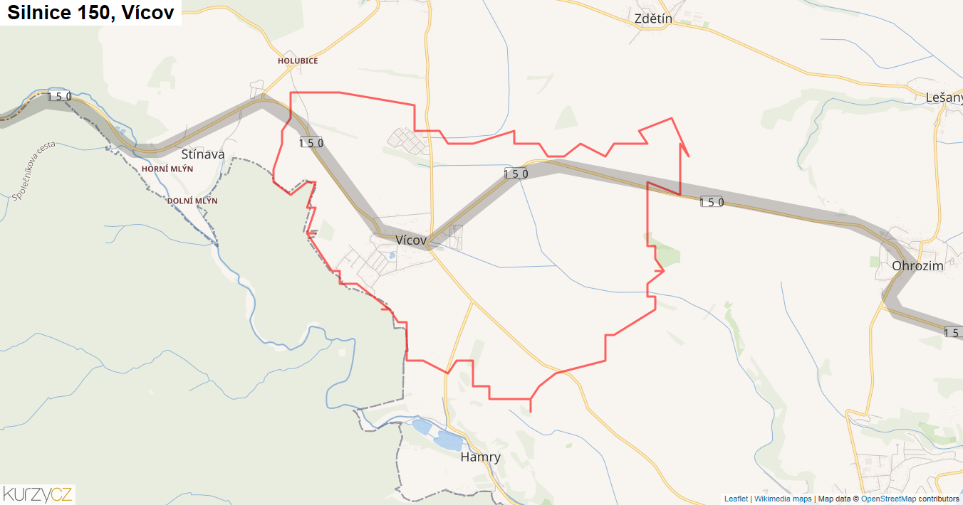 Vícov, Silnice 150 - Mapa
