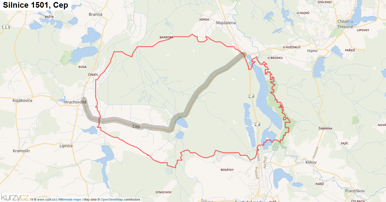 Cep, Silnice 1501 - Mapa