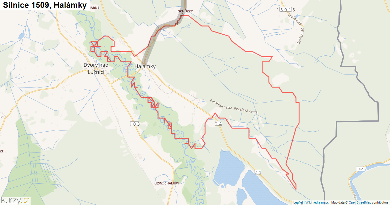Halámky, Silnice 1509 - Mapa