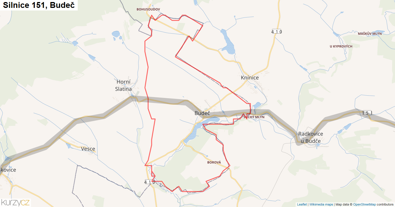 Budeč, Silnice 151 - Mapa