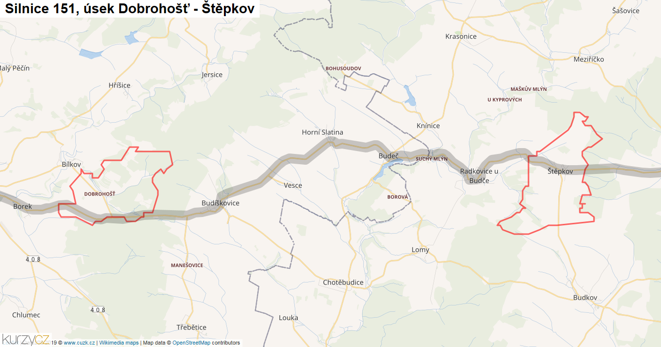 Úsek Dobrohošť - Štěpkov, Silnice 151 - Mapa
