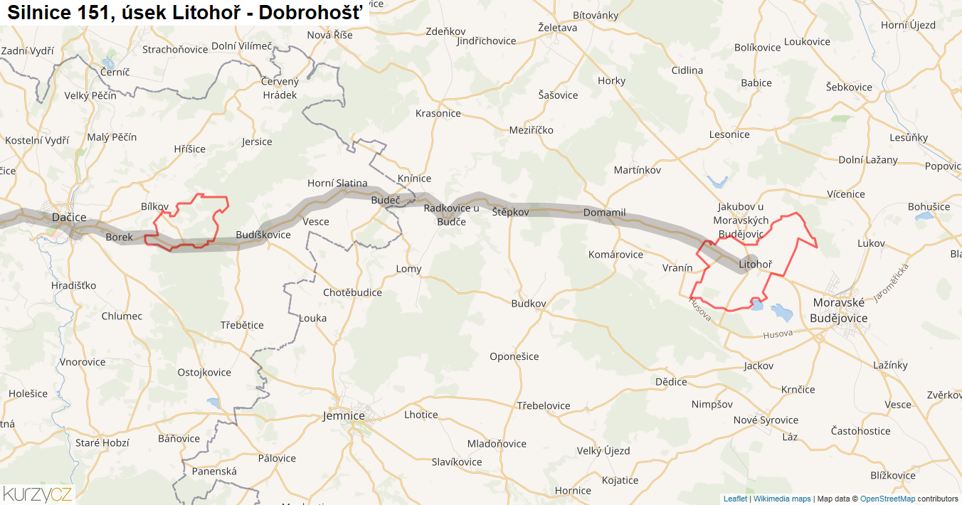 Úsek Litohoř - Dobrohošť, Silnice 151 - Mapa