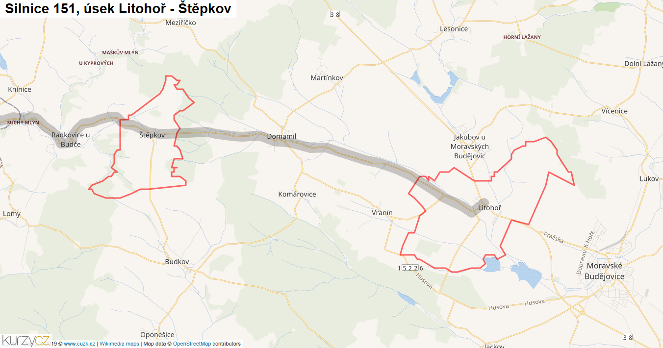 Úsek Litohoř - Štěpkov, Silnice 151 - Mapa