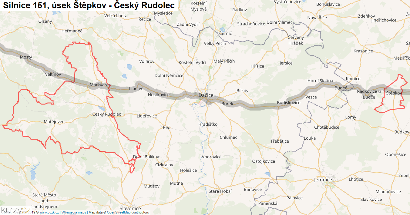 Úsek Štěpkov - Český Rudolec, Silnice 151 - Mapa