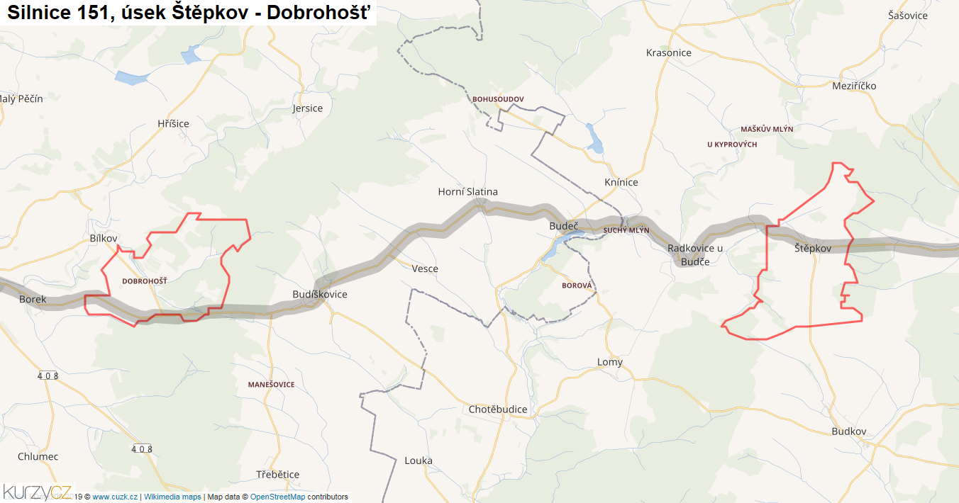 Úsek Štěpkov - Dobrohošť, Silnice 151 - Mapa