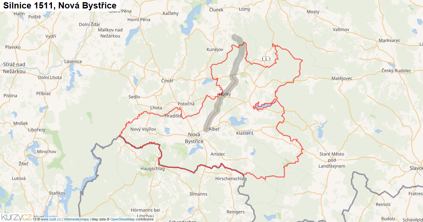 Nová Bystřice, Silnice 1511 - Mapa