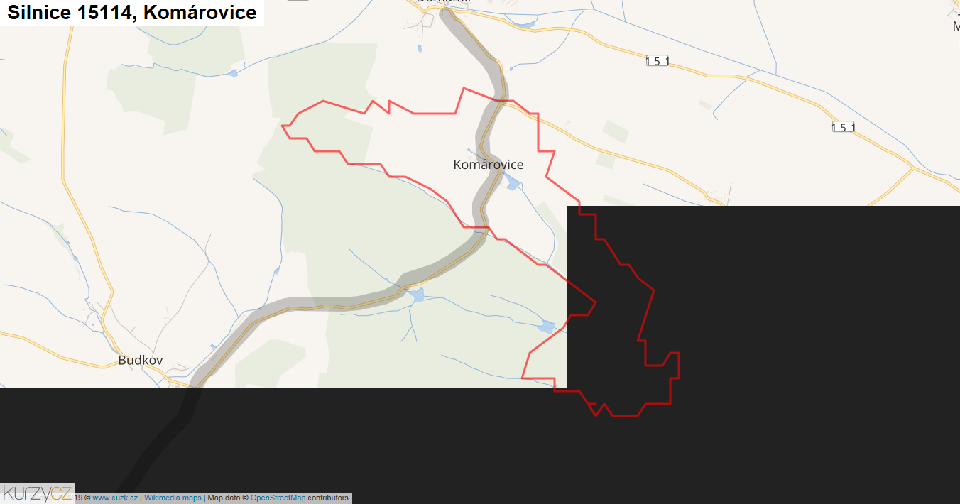 Komárovice, Silnice 15114 - Mapa