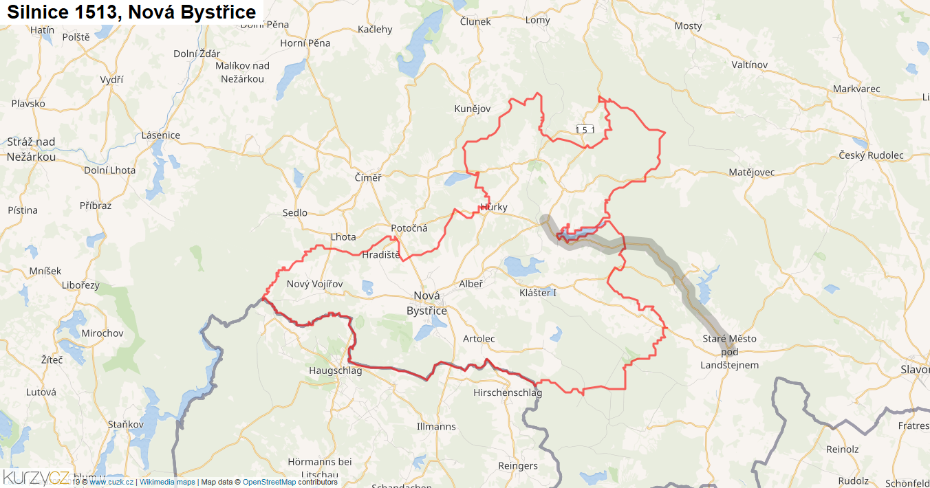 Nová Bystřice, Silnice 1513 - Mapa