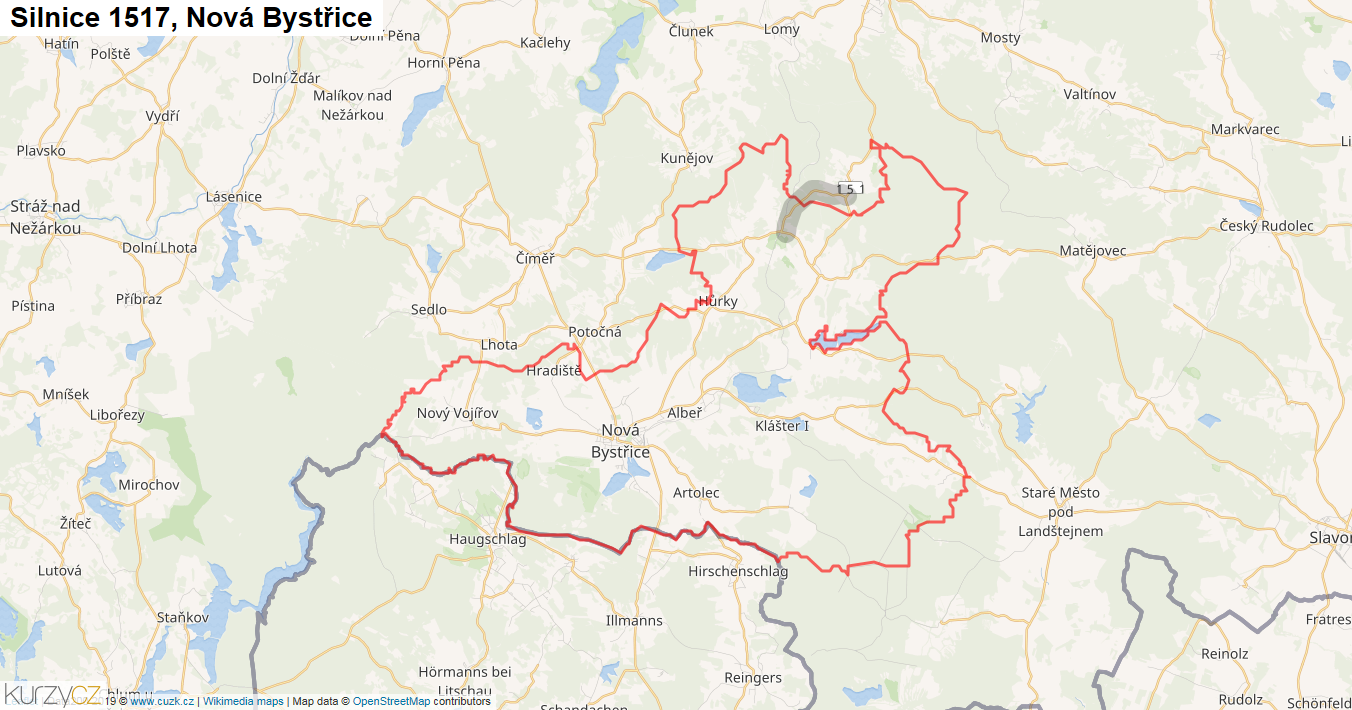 Nová Bystřice, Silnice 1517 - Mapa