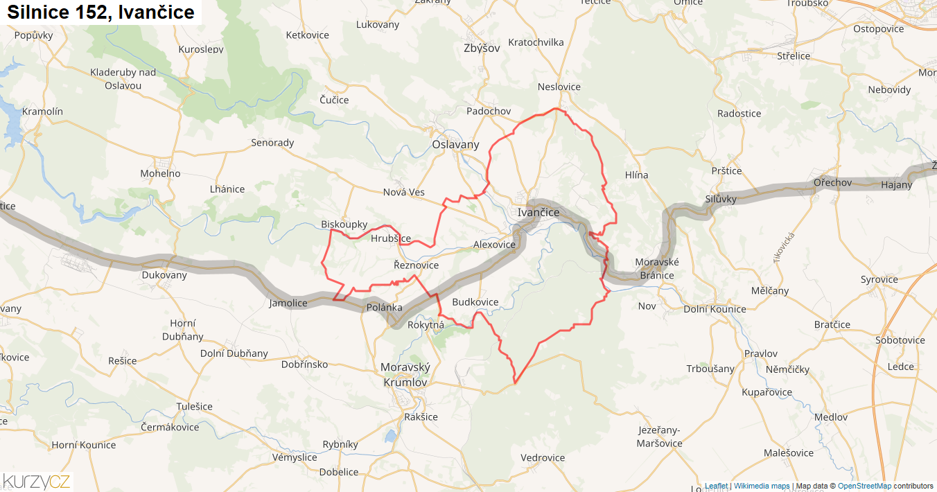 Ivančice, Silnice 152 - Mapa