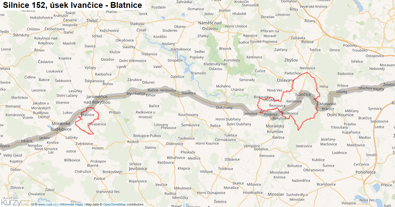Úsek Ivančice - Blatnice, Silnice 152 - Mapa
