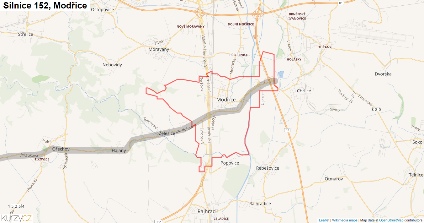 Modřice, Silnice 152 - Mapa