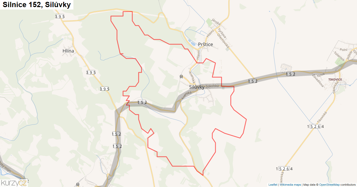 Silůvky, Silnice 152 - Mapa