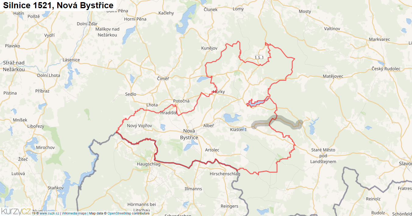 Nová Bystřice, Silnice 1521 - Mapa