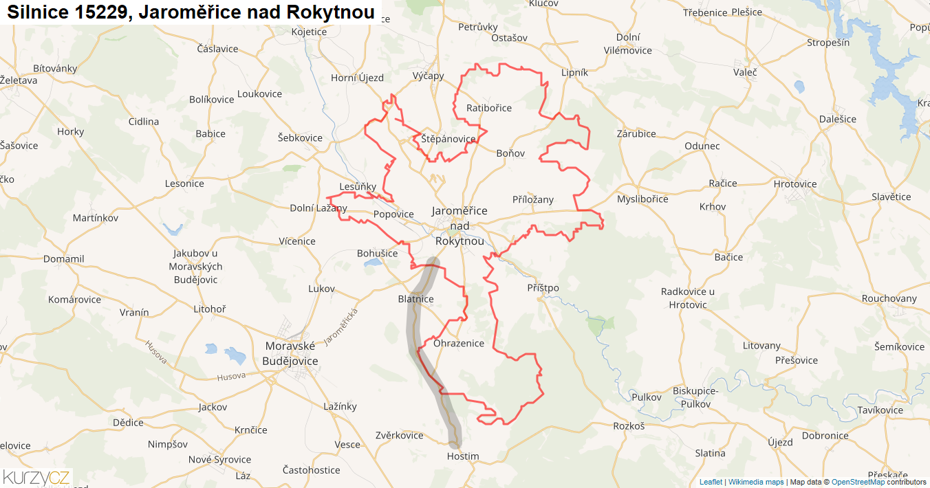 Jaroměřice nad Rokytnou, Silnice 15229 - Mapa