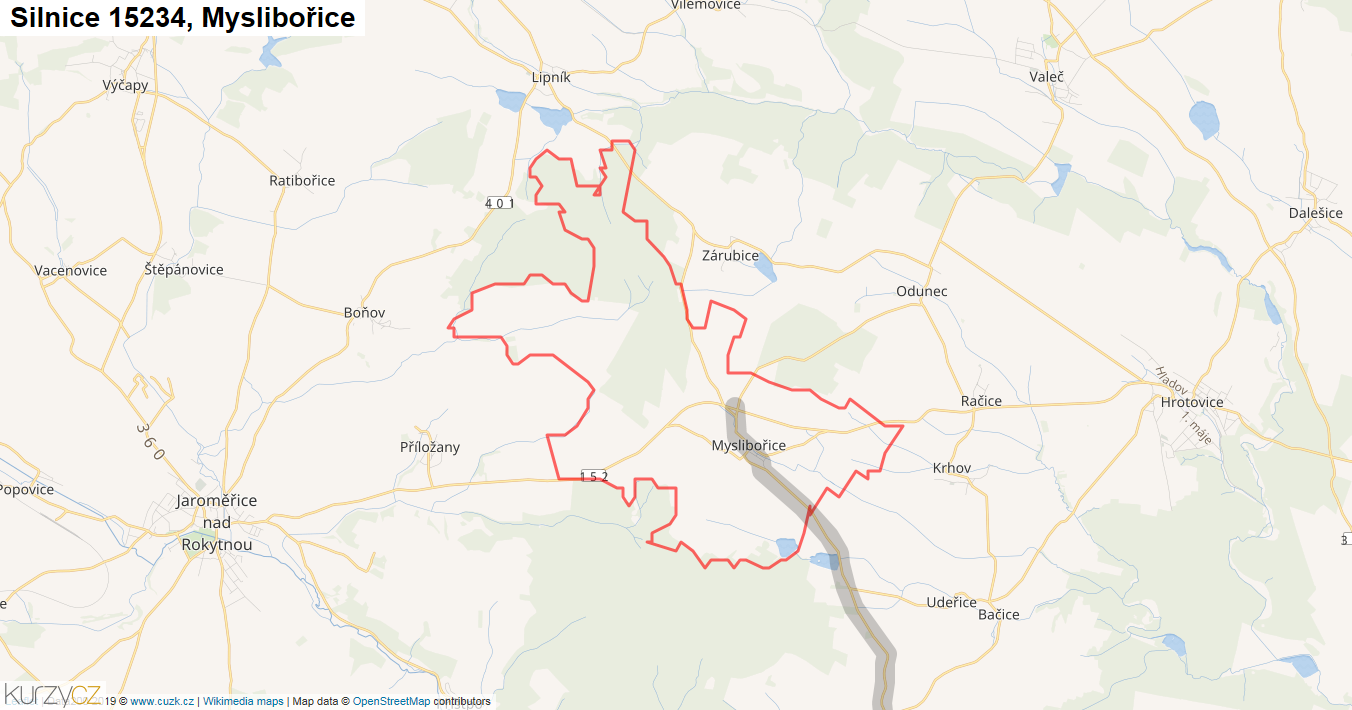 Myslibořice, Silnice 15234 - Mapa