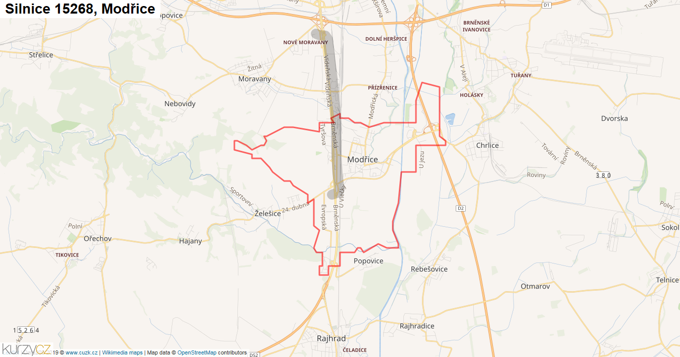Modřice, Silnice 15268 - Mapa