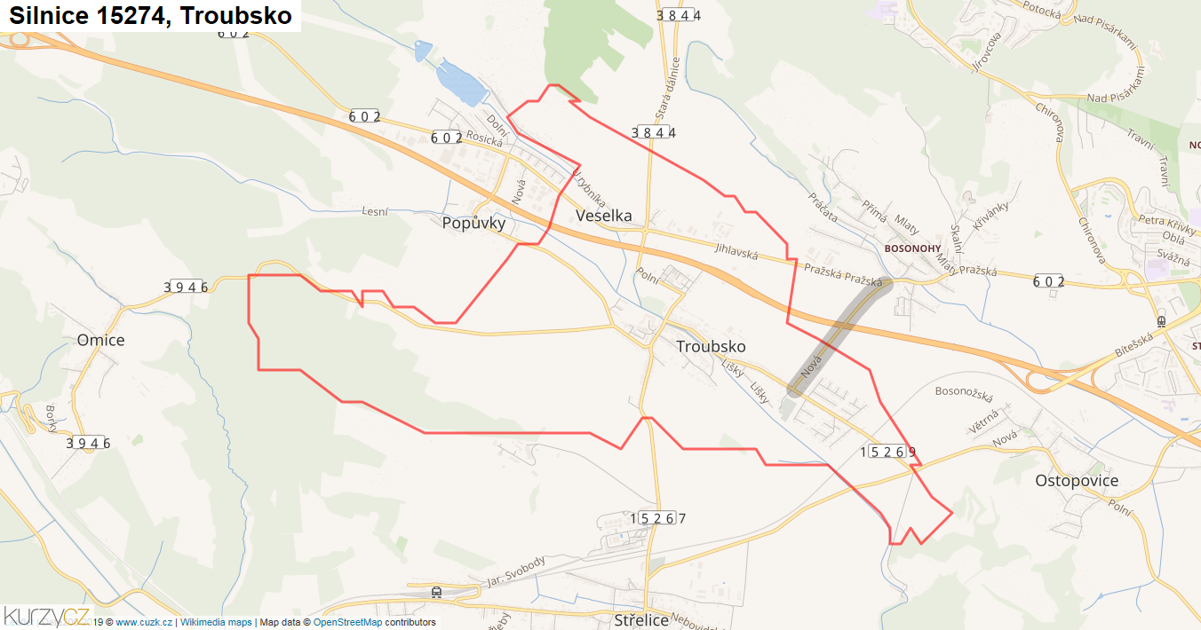 Troubsko, Silnice 15274 - Mapa