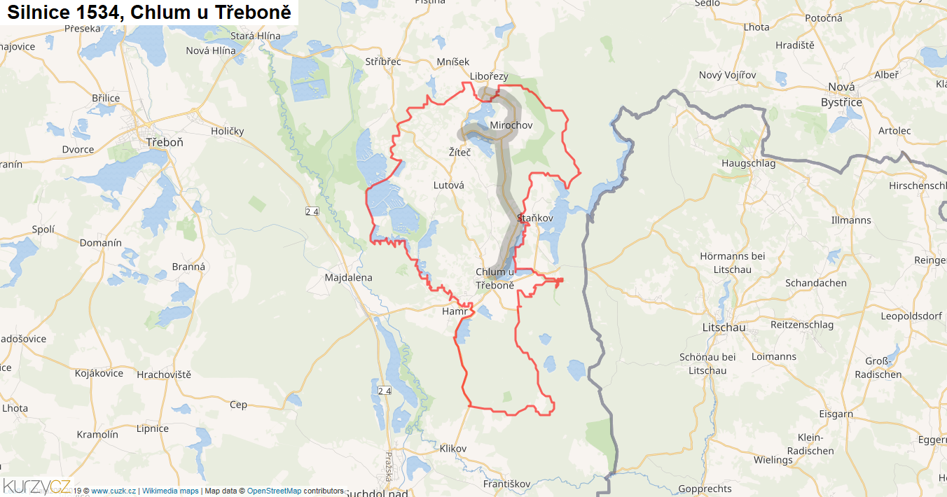 Chlum u Třeboně, Silnice 1534 - Mapa