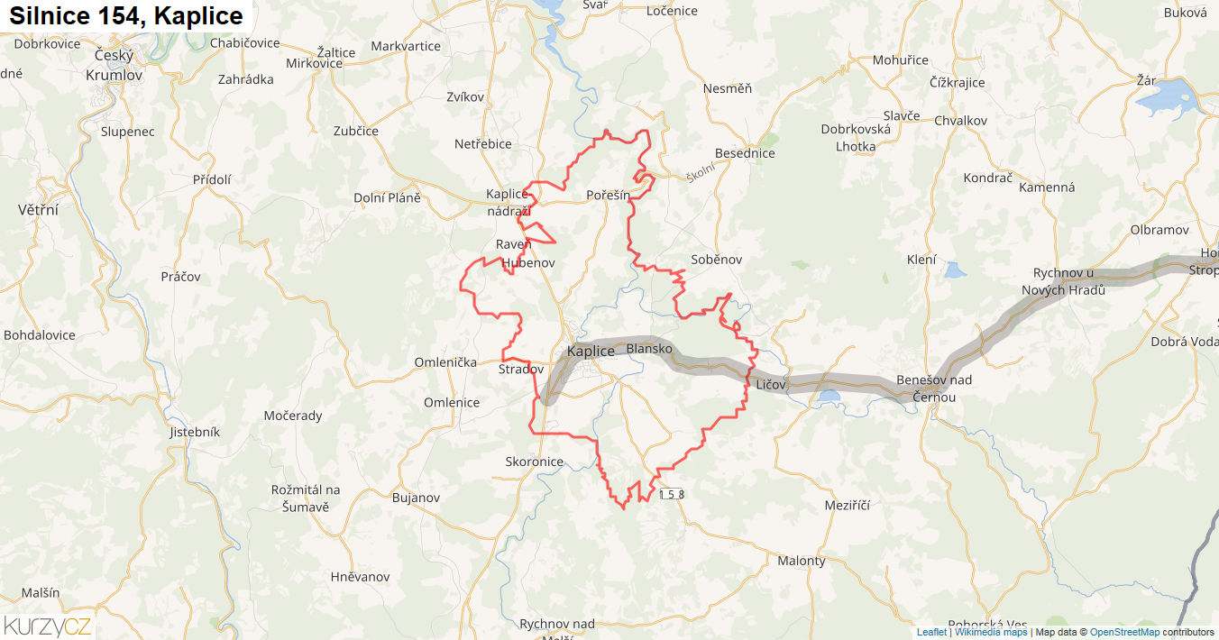 Kaplice, Silnice 154 - Mapa