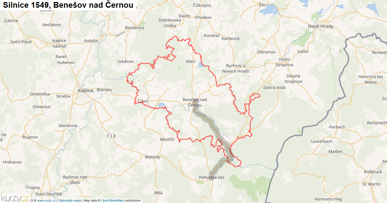 Benešov nad Černou, Silnice 1549 - Mapa